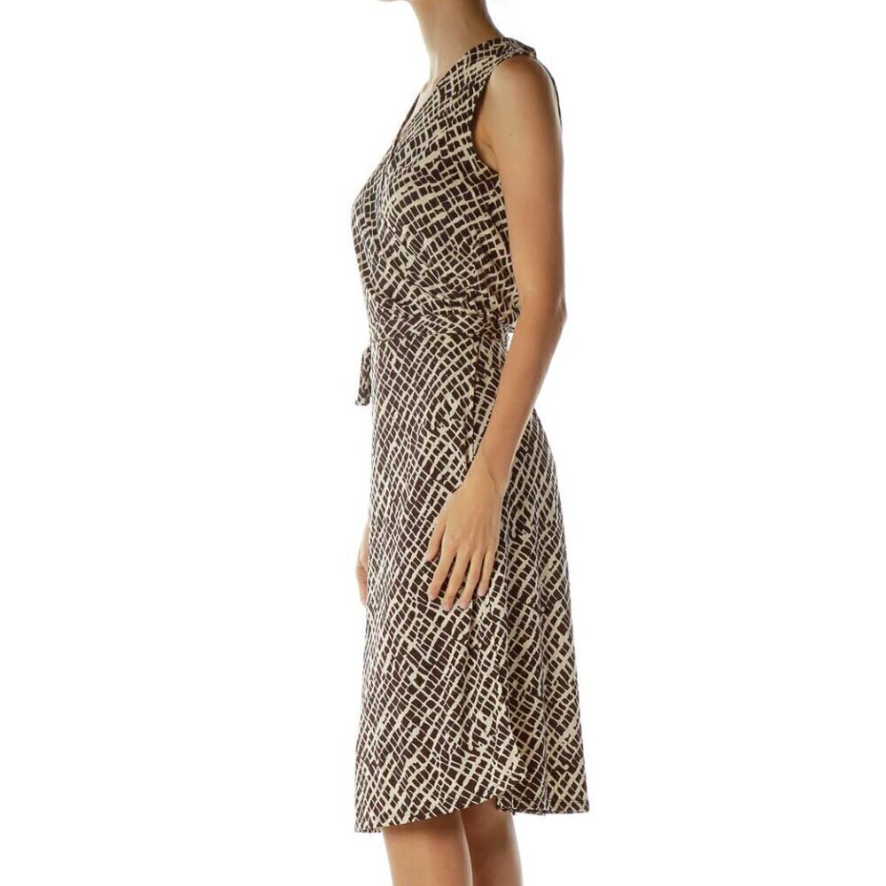 Charter Club Brown and Beige Printed Wrap Dress - Picture 2 of 3